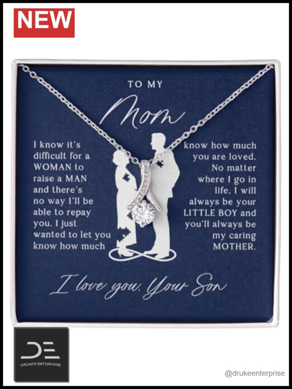 14K White Gold Finish Ribbon Necklace Cubic Zirconia Mom Gift